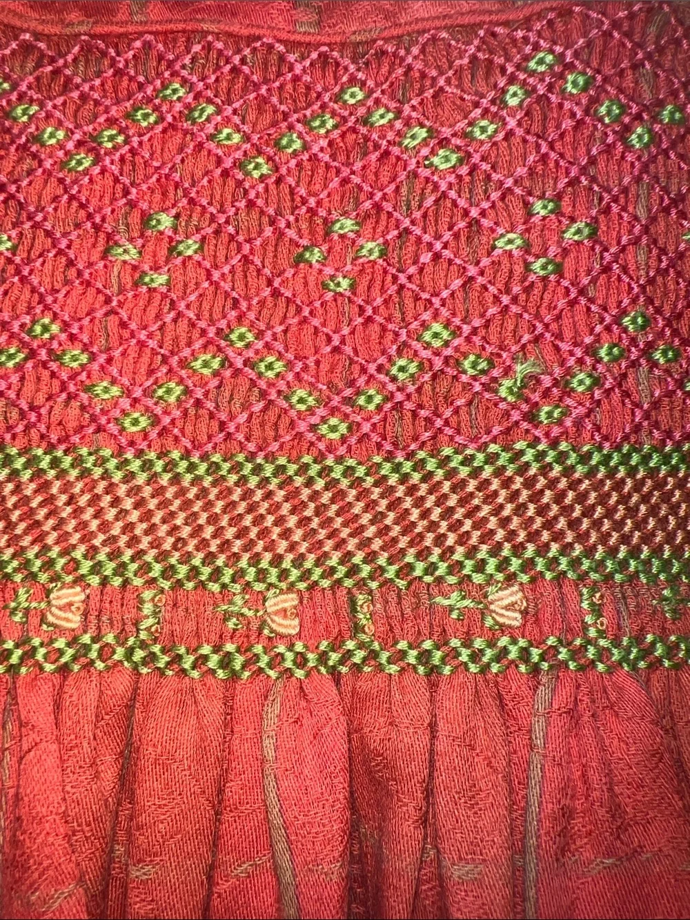 Vintage Sarah Louise Orange Smocked Brocade Dress